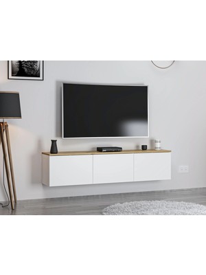 Minar Parion Duvara Monte Rgb LED Işıklı Tv Ünitesi - Beyaz/artisan