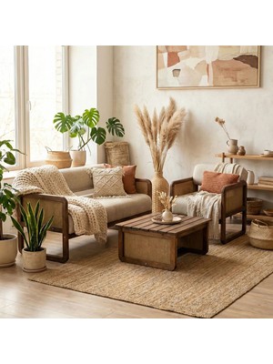 Alaves Hazeran Jüt Çay Seti Ceviz Ahşap,sütlü KAHVE(1ADET Ikili Berjer 1ADET Tekli BERJER1ADETSEHPA)