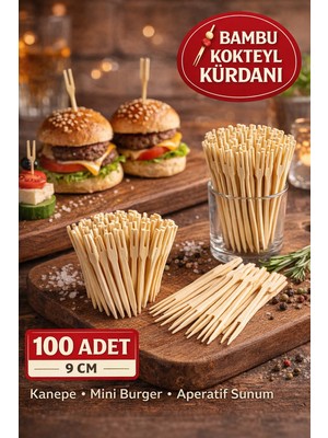 Toyfest 100 Adet Bambu Çatallı Kürdan 9 cm Kokteyl Kürdanı Aperatif Sunum Kürdanı Mini Burger Kürdanı