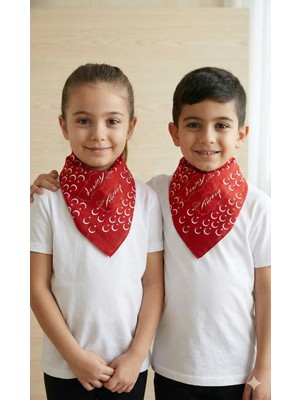 Sibel Günay Butik Türkiye Haritalı Ay Yıldız Baskılı Kırmızı Fular 25'li / Bandana | Unisex | 52*53 cm