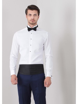 Ramsey Beyaz Slim Fit Düz Manşet Smokin Gömlek