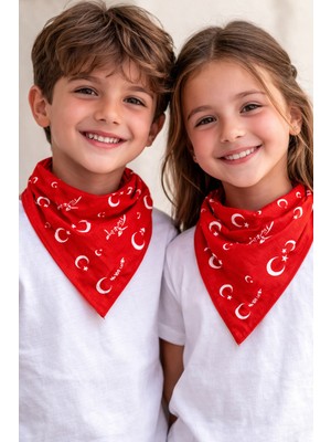 Sibel Günay Butik Türk Bayraklı Türkiye Yazılı Kırmızı Fular / Bandana | Unisex | 52*53 cm