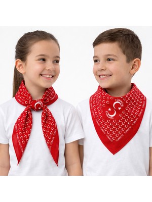 Sibel Günay Butik Ay Yıldız Hilal Baskılı Kırmızı Fular / Bandana | Unisex | 52*53 cm