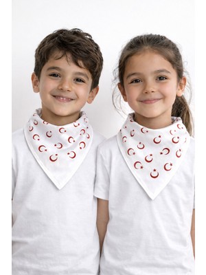 Sibel Günay Butik Türk Bayraklı Beyaz Fular / Bandana | Unisex | 52*53 cm