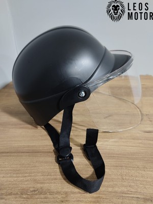 Leos Motor Jokey Kask Camlı & Bisiklet Kaskı Camlı Siyah & Yerli Üretim & Camlı Model (Ultra Dayanıklı)