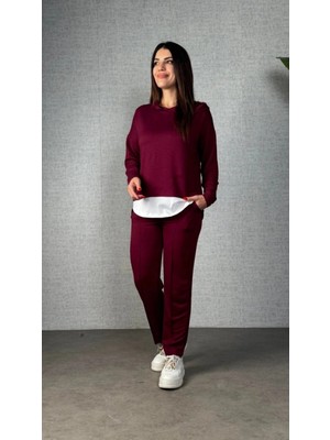 MiraLive Miray- Kadın Uzun Kollu Kapşonlu Bağcıklı Viskon Iki Iplik Bluz ve Pantolon Ikili Takım