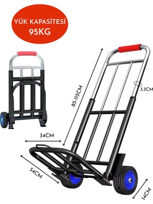 Fujika Yeni Nesil Portatif 95KG Taşıma Kapasite Katlanır El Arabası Koli Yük Eşya Paket Taşıma