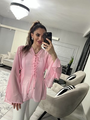 Moda Şifon Pembe Bluz