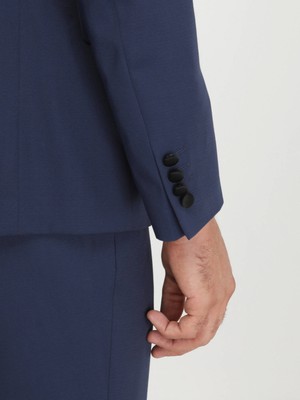 Kip Saks Düz Slim Fit Demonte Yaka Dokuma Yelekli Smokin Takım Elbise
