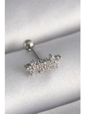 Marsilyan 316L Çelik Gümüş Renk Zirkon Taşlı Yonca Tragus Piercing - TJ-PR1255