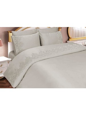 Çeyiz Diyarı Krem Renkli Fransız Güpürlü Sultans Nevresim Takımı 200 x 220 cm Desenli