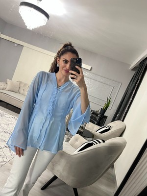 Moda Şifon Mavi Bluz