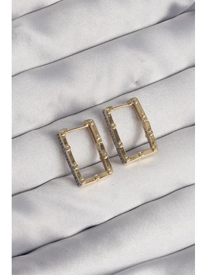 Marsilyan Pirinç Gold Renk Zirkon Taşlı Dikdörtgen Model Seranay Küpe - TJ-BKP9117