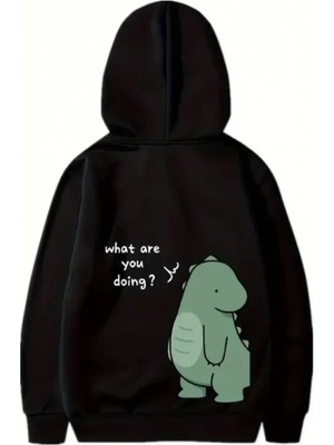 Sevgililer Günü Özel Unisex Kapüşonlu Baskılı Oversize Sweatshirt - Siyah