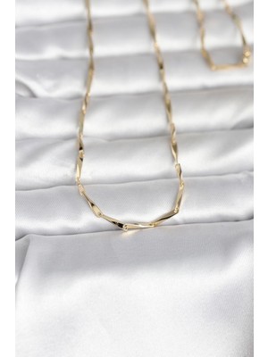 Marsilyan cm 14K Gold Renk Kesme Çubuk Zincirli Model 60 cm Kadın Kolye - TJ-BKO10988