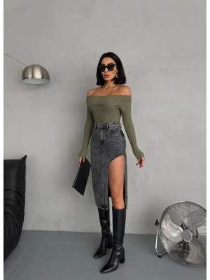 Zeo Basic Yan Yırtmaçlı Midi Etek