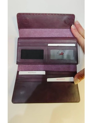 Mercan Bags Kadın Hakiki Eskitme Deri Telefon Bölmeli El Portföyü Cüzdan