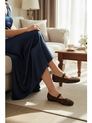 Modayak Velikundura Kahve Bronz Taşlı Bantlı Günlük Babet