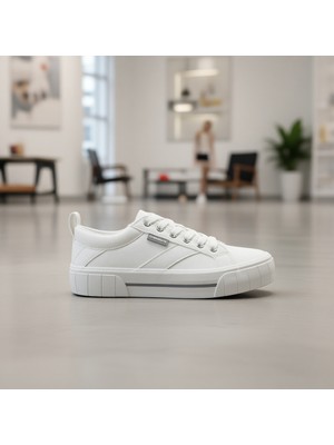 Lumberjack Kadın Beyaz Sneaker Suni Deri Malzeme Kauçuk Taban Düz Topuklu 5pr