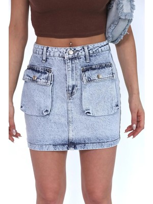 Zeo Basic Kargo Cepli Mini Skirt