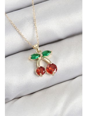 Marsilyan Pirinç Zirkon Taşlı Kiraz Model Gold Renk Kadın Kolye - TJ-BKO10420