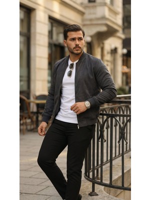 MiraLive Miray- Erkek Önden Fermuarlı Içi Astarlı Süet Ceket