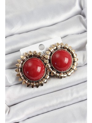 Marsilyan Pirinç Bordo Vintage Model Gold Renk Kadın Küpe - TJ-BKP10752