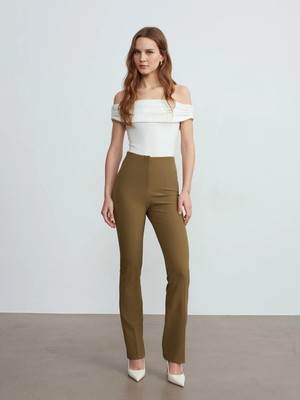 Dilvin 72260 Pens Detaylı Kumaş Pantolon-Koyu Yeşil