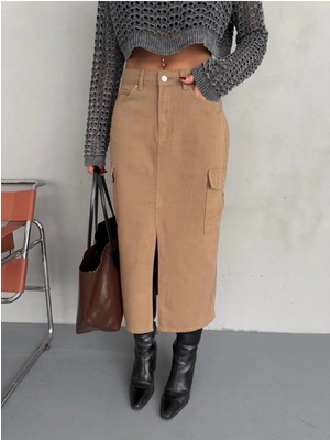 Zeo Basic Kargo Cepli Ön Yırtmaçlı Etek