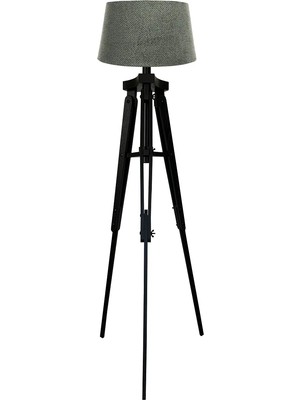 Ağaç Ustası Piega Tripod Lambader Abajur Köşe Lambası Aydınlatma Ahşap Siyah Ağaç Country Masif Doğal