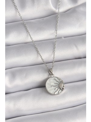 Erbilden Erb 316L Çelik Gümüş Renk Zincir Beyaz Sedefli Gün Batımı Model Kadın Kolye