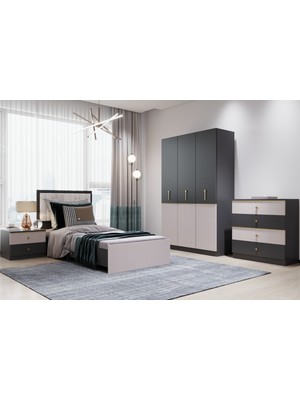 Milas Komodin - Antrasit & Dor - 2 Çekmeceli