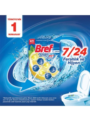 Bref Power Aktiv Limon Kokusuyla 5'li Set Tuvalet Bloğu 2500 Sifona Kadar Hijyenik Temizlik