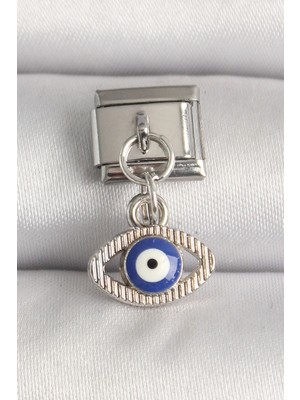 316L Çelik Gümüş Renk Nazar Boncuk Detaylı Göz Model Nomination Charm