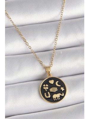 Marsilyan 316L Çelik Gold Renk Siyah Şans Kolyesi - TJ-BKO9547