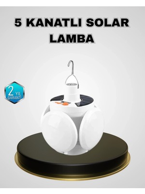 5 Kanatlı Solar Kamp Lambası – USB Şarjlı, Taşınabilir, IP65 Su Geçirmez Bahçe Lambası