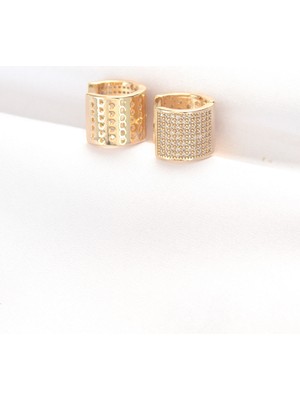 Marsilyan Pirinç Gold Renk Taşlı Minimal Küpe - TJ-BKP8890
