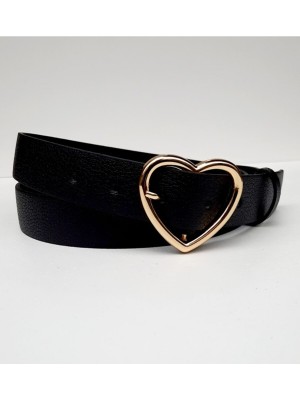 Kemerix Siyah Kadın Kemer Kalp Tokalı Gold Toka 2,5 cm İnce Tasarım ile Şık Kullanım