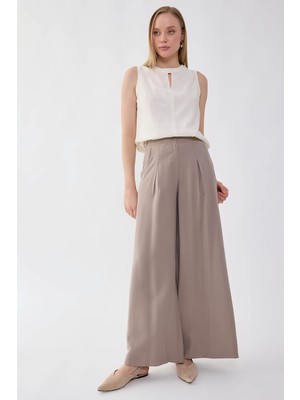 Vitrin Beli Lastikli Geniş Paça Pantolon