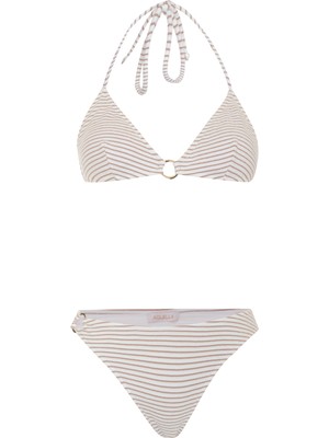 Aquella Vizon Çizgili Aksesuarlı Ekru Üçgen Bikini