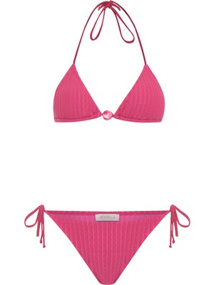Aquella Dokulu Fuşya Üçgen Bikini Takım