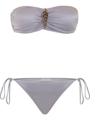 Aquella Aksesurlı Antrasit Straplez Bikini Takım