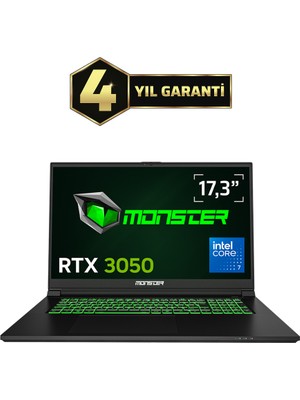 Monster Abra A7 V15.6.4 Intel Core 7 250H 16 GB RAM 1 TB SSD 4 GB RTX 3050 FreeDOS 17,3" 144 Hz Oyun Bilgisayarı