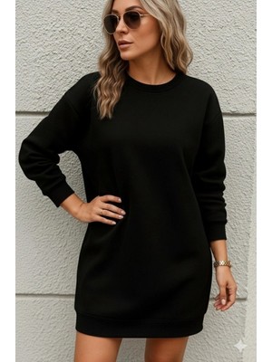 MiraLive Miray- Kadın Uzun Kollu Bisiklet Yaka Iki Iplik Elbise