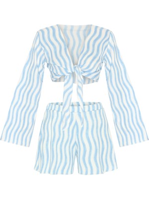 Aquella Bebe Mavi Çizgili Crop-Top Şort Takım