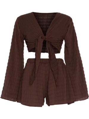 Aquella Dokulu Desenli Crop  Top - Şort Takım