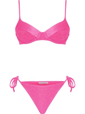 Aquella Lurex Neon Pembe Balenli Bikini Takım
