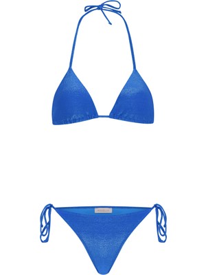 Aquella Lurex Saks Mavi Üçgen Bikini Takım