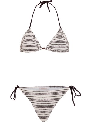 Aquella Triko Kahveregi Çigili Ekru Üçgen Bikini Takım