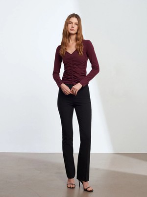 Dilvin 72260 Pens Detaylı Kumaş Pantolon-Siyah